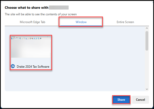 Edge share screen pop-up